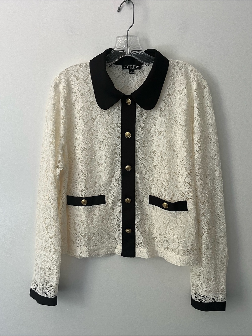J Crew Lady Shirt Jacket Ivory Sheer Lace Quiet Luxury Feminine Blouse L